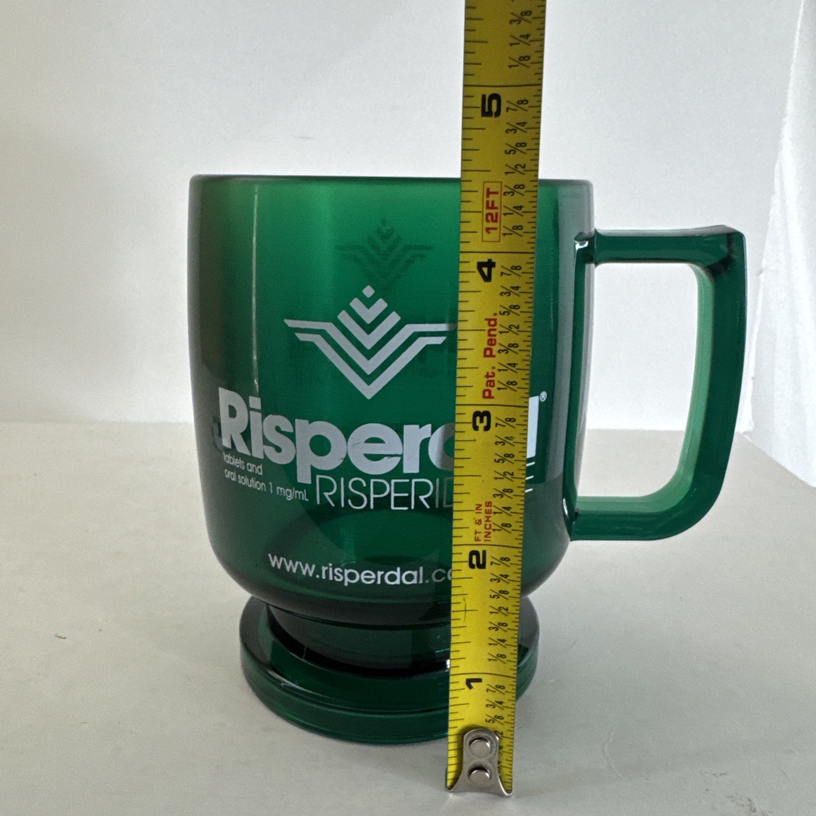 Risperdal Risperidone Drug Rep Hard Plastic Mug Green Coffee Cup VINTAGE EUC