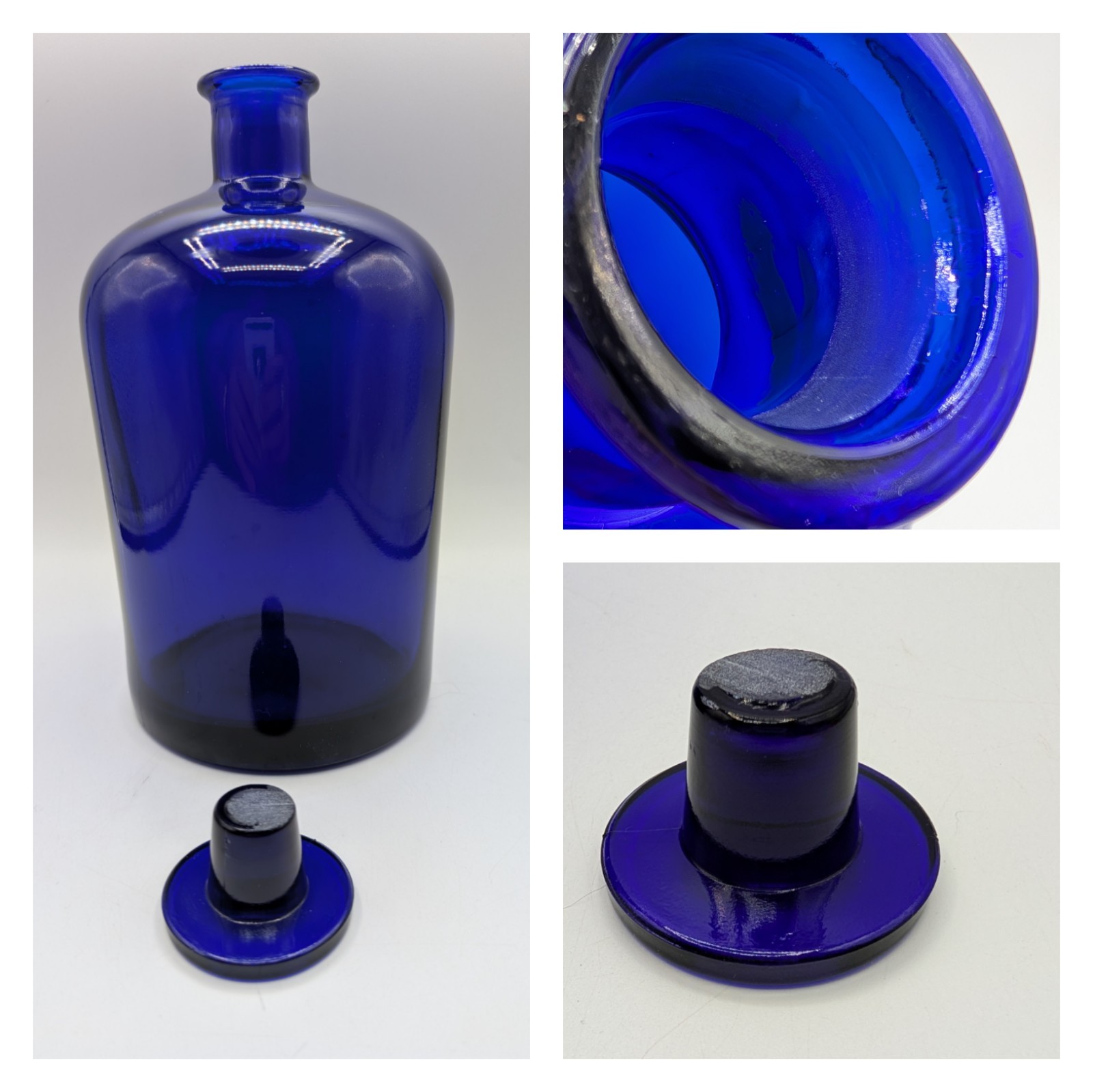 Chemist Apothecary Pharmacy Bottle Cobalt Blue 9.5” Glass Stopper Vintage