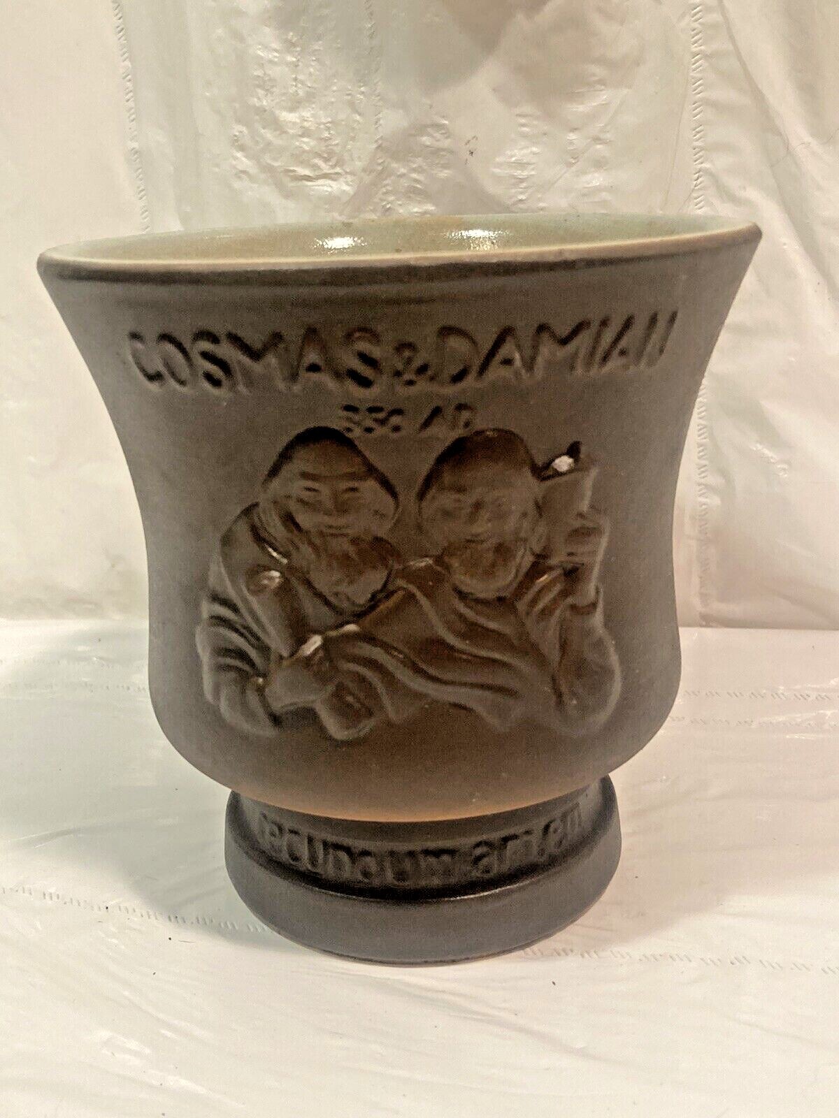 Vtg Schering Cosmas & Damian Ceramic Mortar Footed Rx Apothecary Jar *No Pestle*