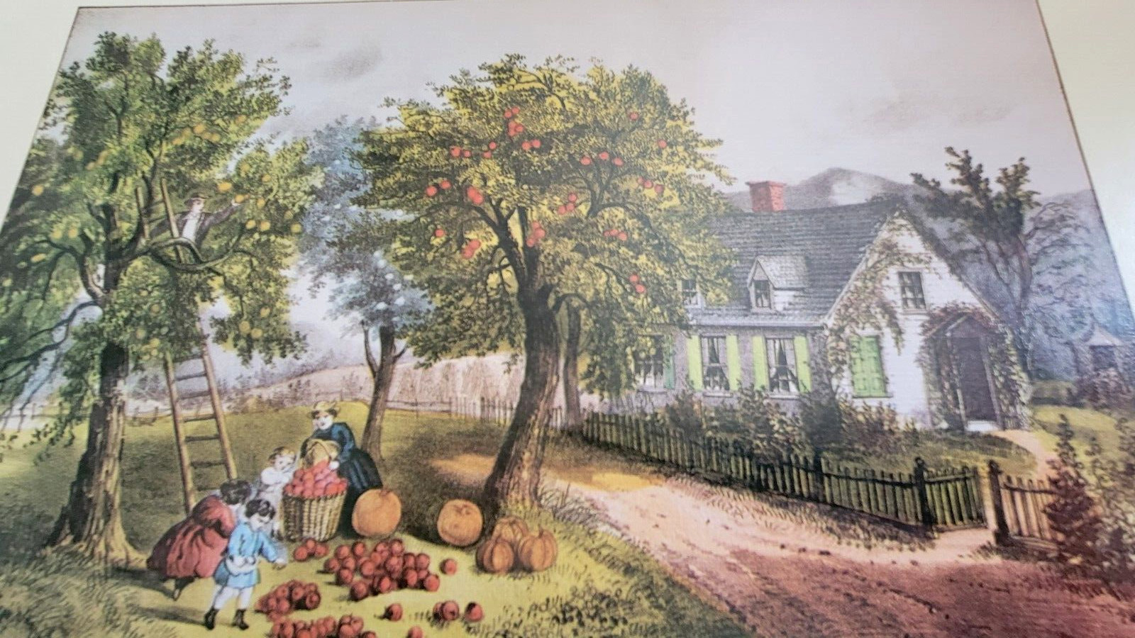 1975 PFIZER ADVERTISEMENT AMERICAN HOMESTEAD AUTUMN Currier Ives 12×16″ PRINT
