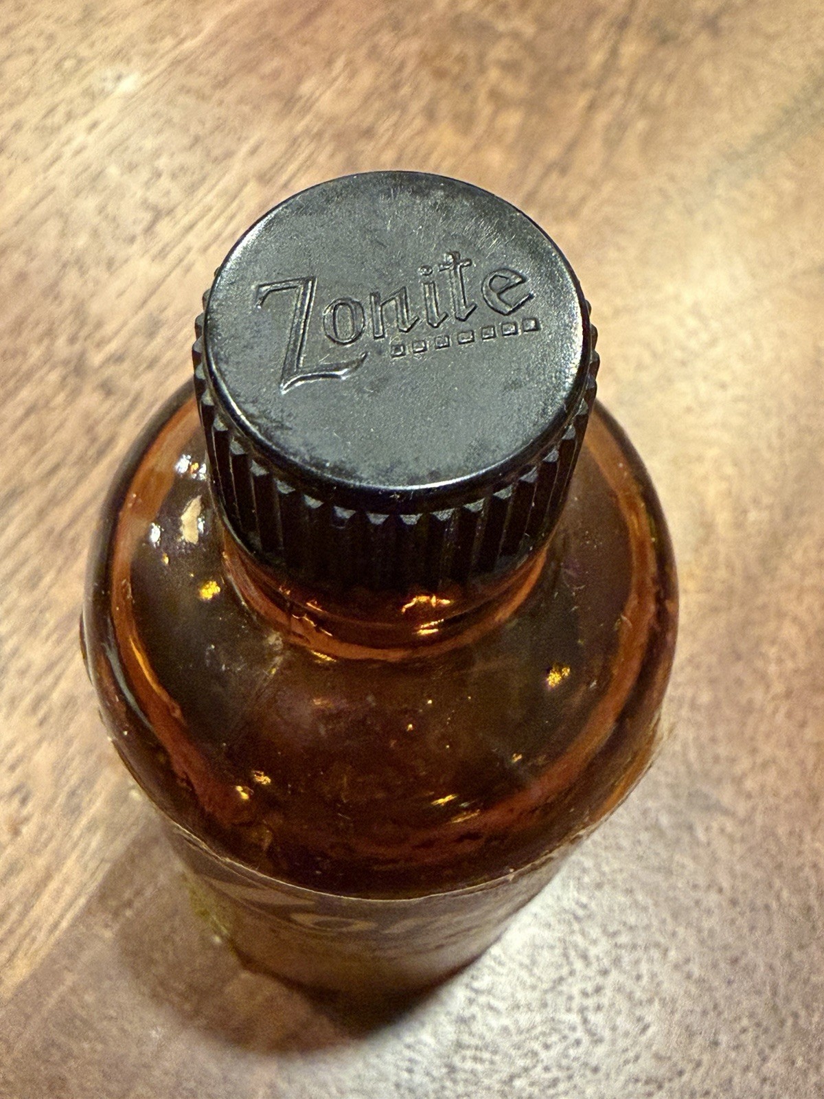 Vintage ZONITE Apothecary Amber Glass Bottle Antiseptic Germicide New Jersey s10