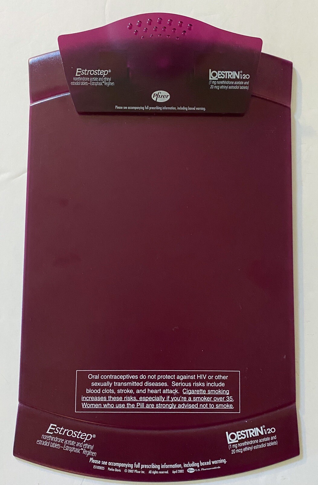 Pfizer Loestrin Estrostep Pharmaceutical Drug Rep Purple Clipboard Birth Control