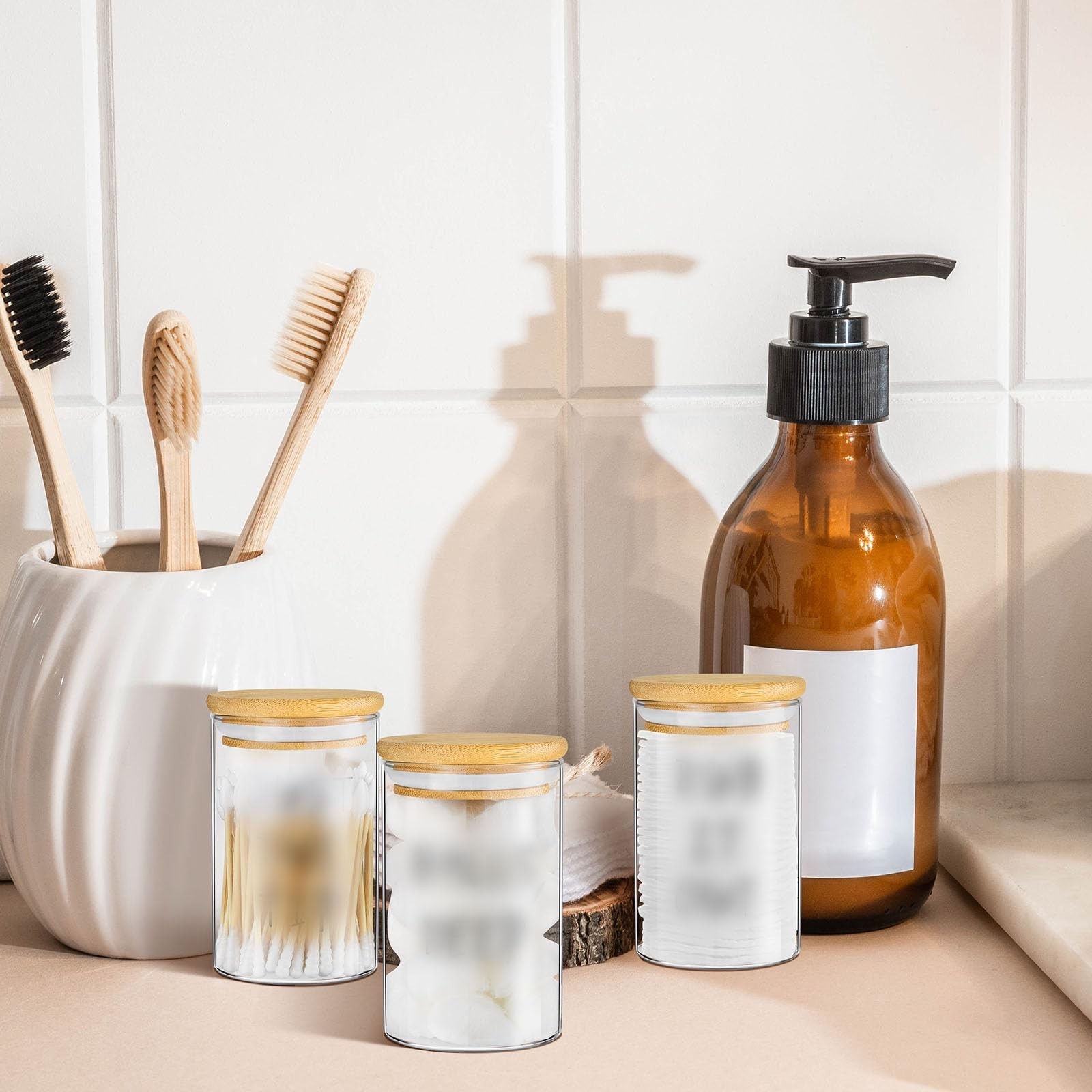 6 Pcs Apothecary Jars Glass Jars with Lids for Bathroom Holder Glass Cotton B…