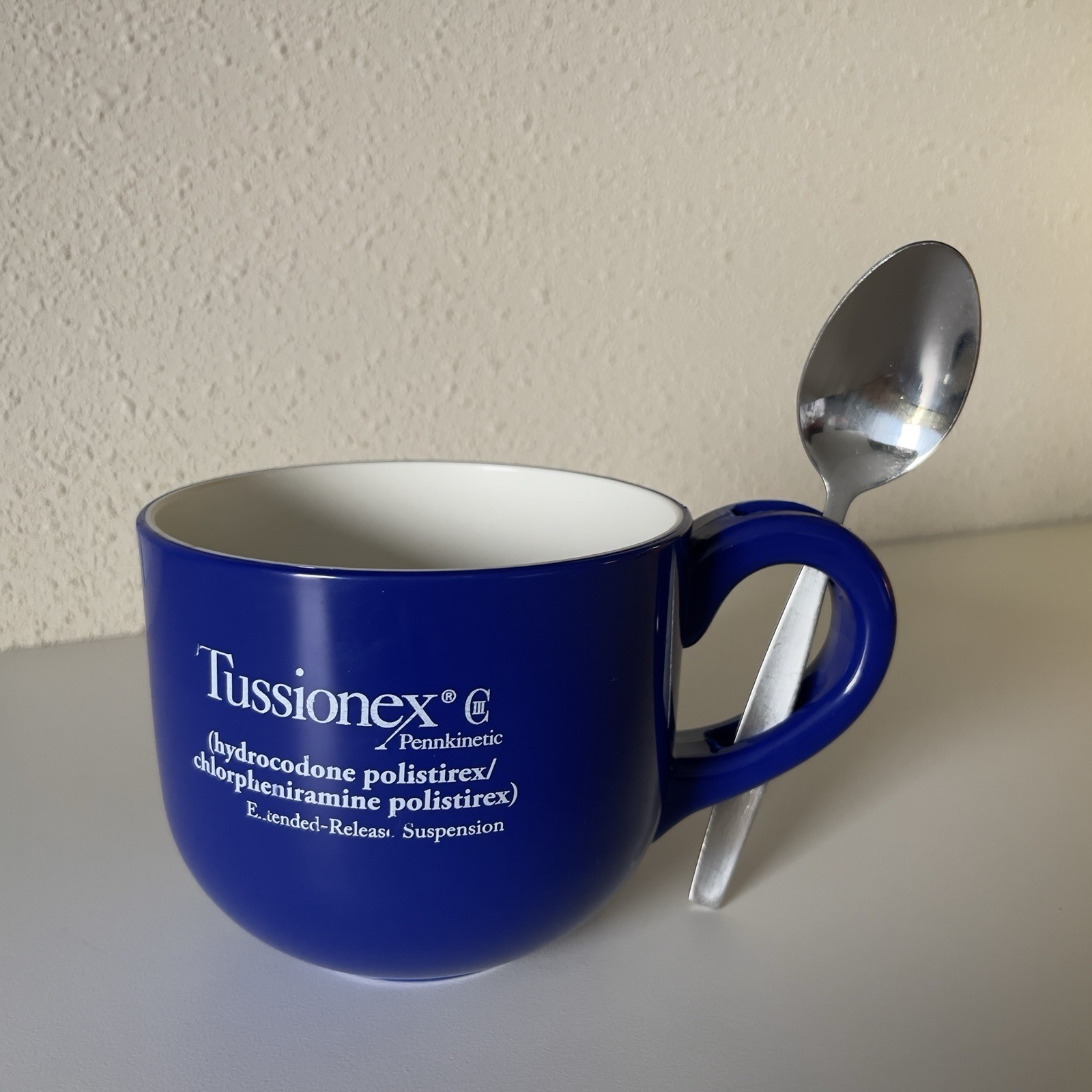 Tussionex Pharmaceutical Drug Rep Collectibles Coffee Mug Soup Cup Plastic Blue