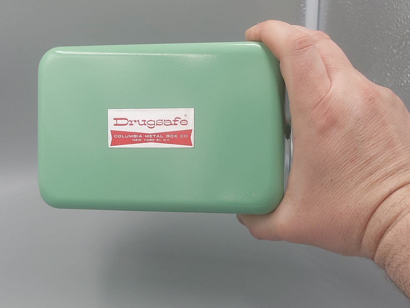 Vintage Seafoam Green MCM locking DrugSafe Apothecary Drug Store Pharmacy NOS