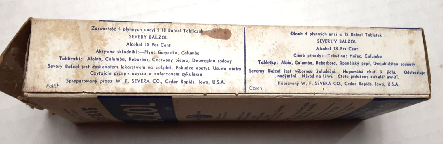 Vintage 1930’s-40’s SEVERA’S BALZOL Stomachic~W.F./Cedar Rapids, IA~18% Alcohol