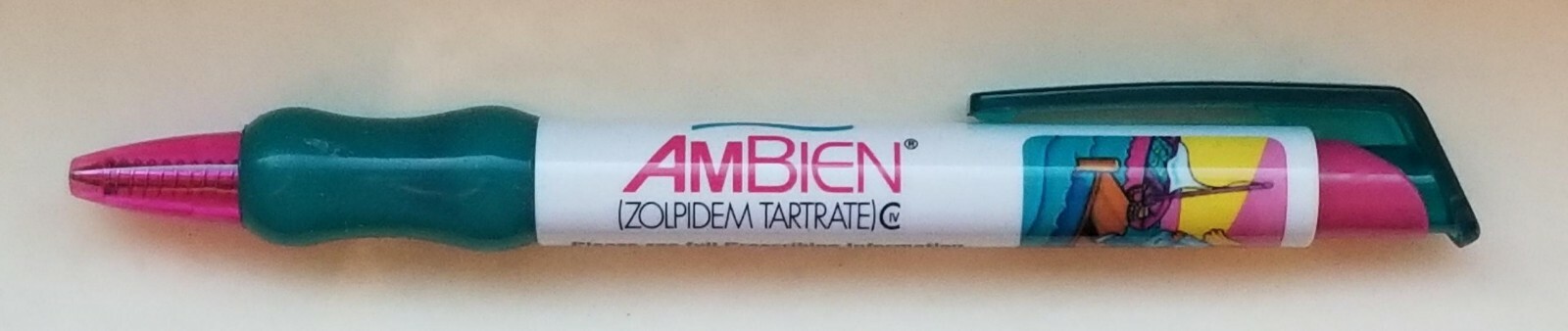 Ambien TEAL Gripper Drug Rep Ink Pen Pharmaceutical Promo Collectible Advert NEW