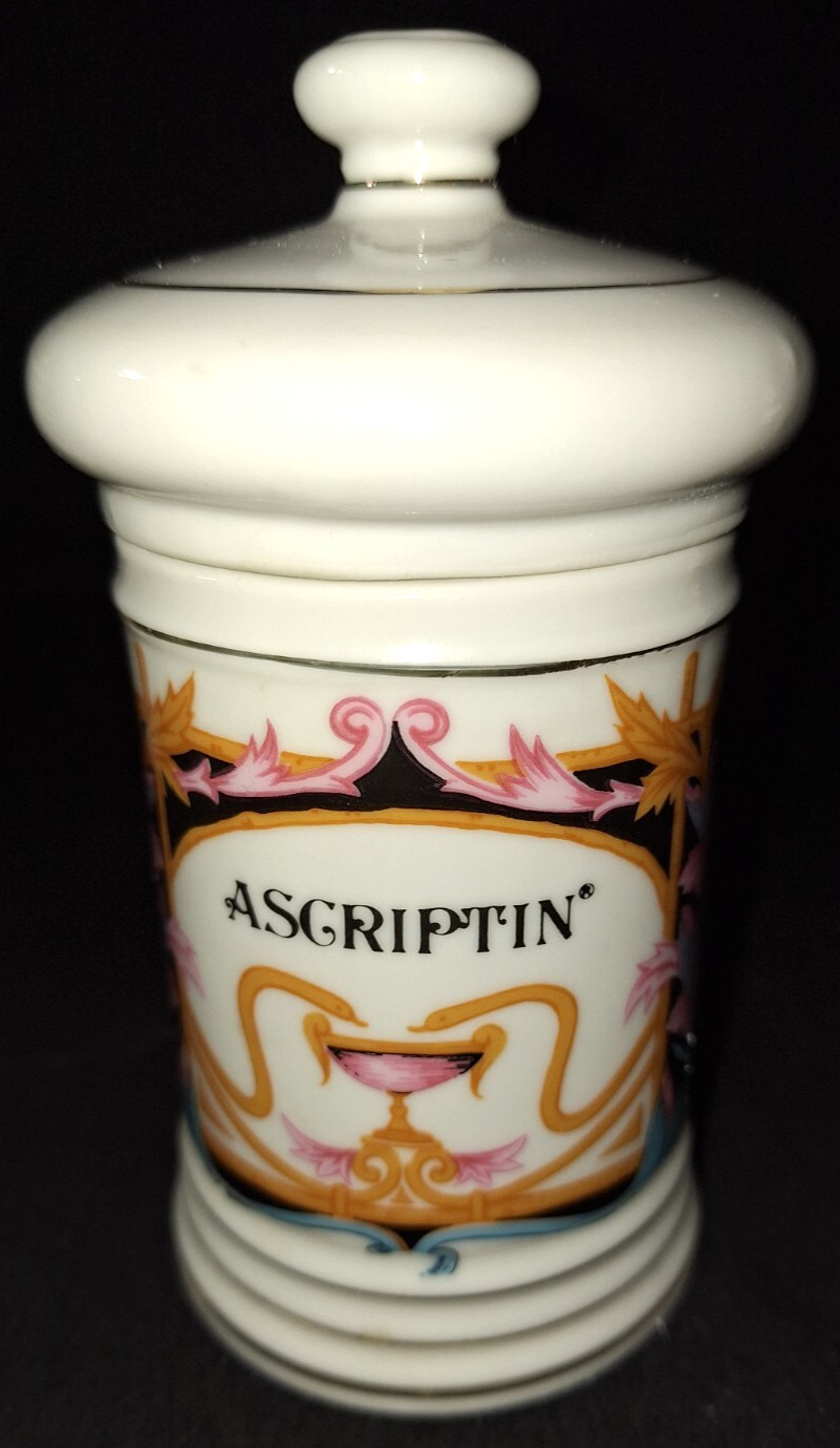 VTG RX APOTHECARY JAR MD ASCRIPTIN 5.5″ GOLD TRIM PHARMACY DRUG STORE – Plz Read