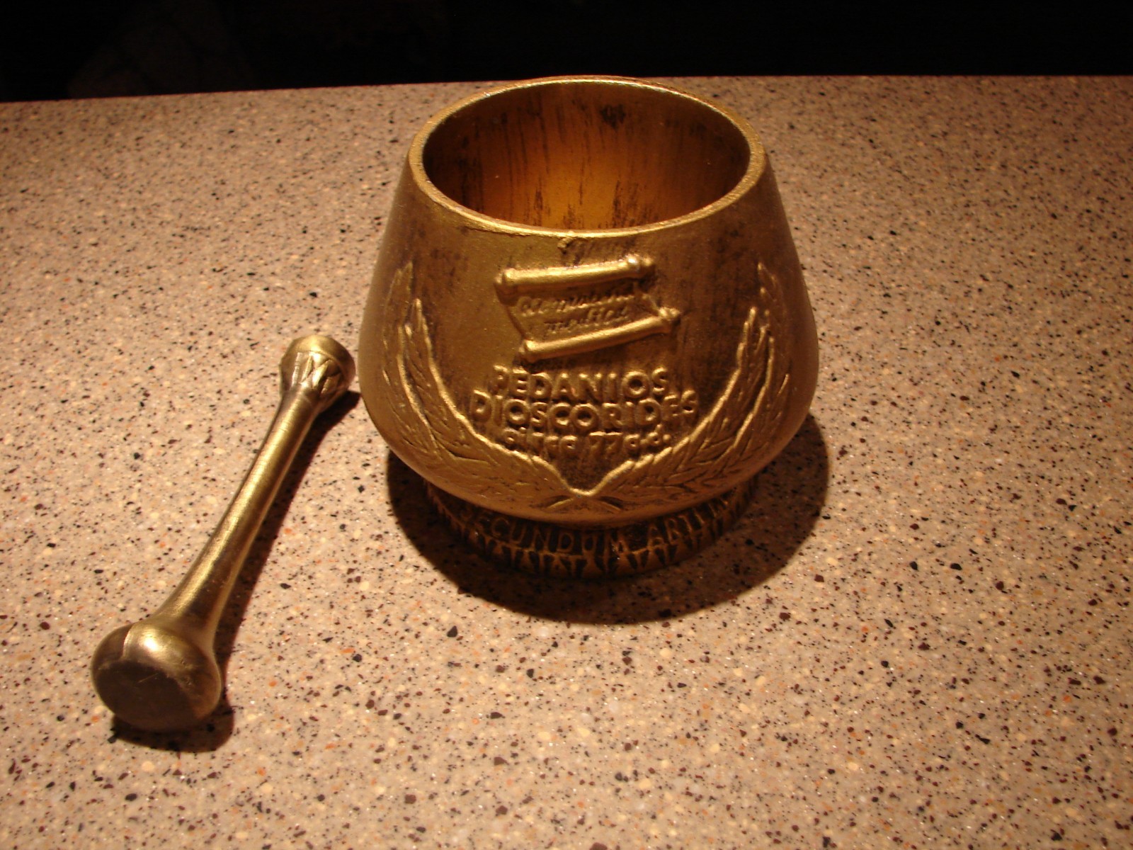 Vintage Apothacary Pharmacy Bronze Mortar & Pestle Double Sided Embossed Nice!!!