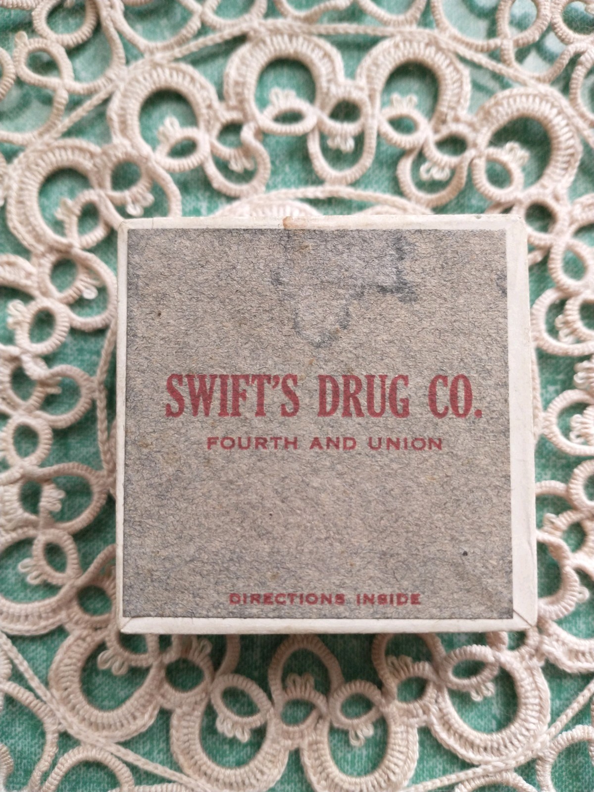 Vtg Swift’s Drug Co. 4th & Union 5/13/1924 Prescription Cardboard Box 2″ Square