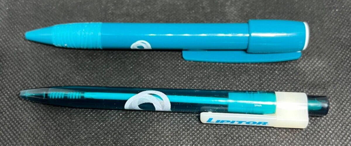 LOT of 2 LIPITOR Medical Drug Rep Pharmaceutical Pens Collectible Advertising