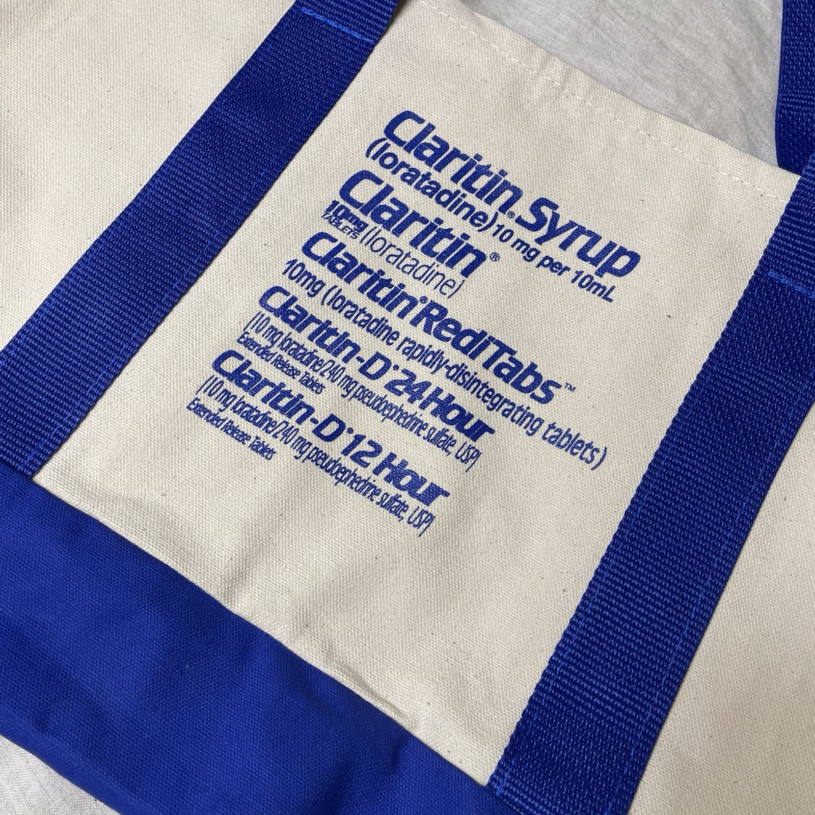 Claritin Pharmaceutical Drug Advertising Canvas Tote Bag Vintage 90s Made In USA