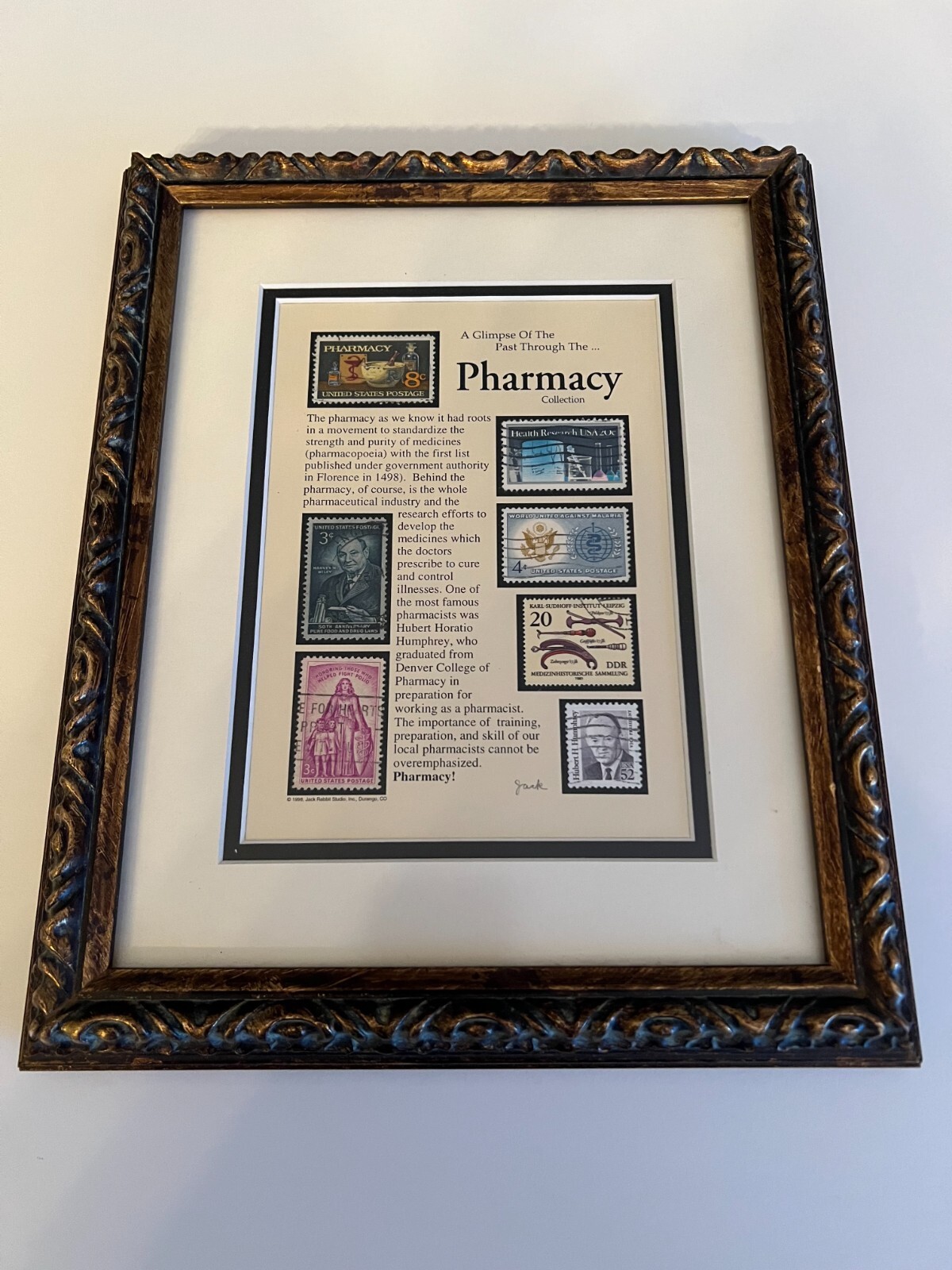 Framed History Of Pharmacy Stamps Jack Rabbit Professional Frame Pharmacist