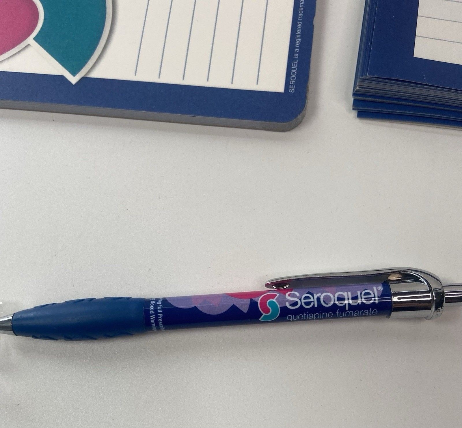Drug Rep Seroquel Paper Notepad Collectible Pens Plastic Unique Pharmaceutical