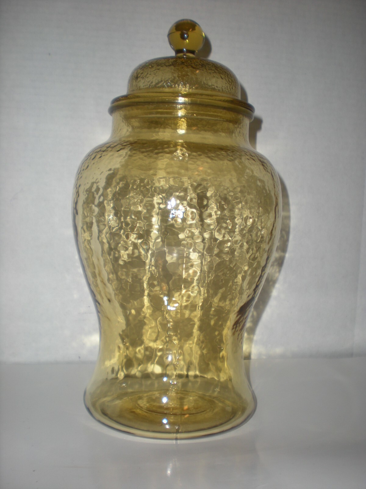 Vintage Apothecary Jar Amber Yellow Urn Ginger Glass Canister 11.5″