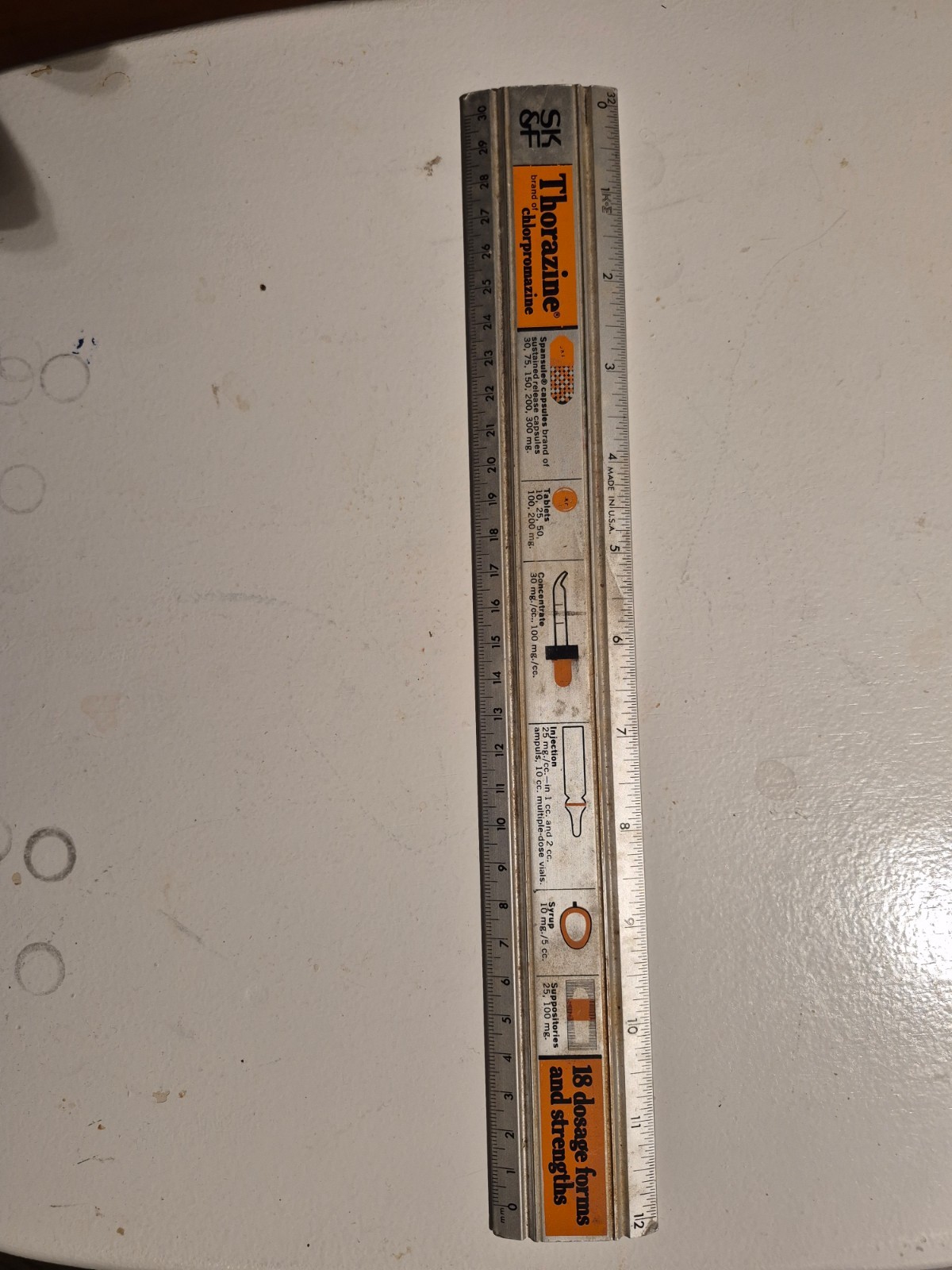 Thorazine Ruler – Metal – SKF – 12 inch – RX Pharmacy – Medicine