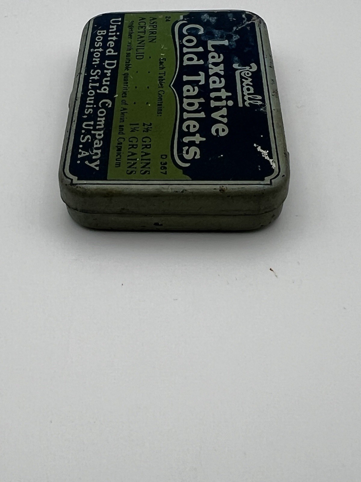 Vintage Rexall Laxative Cold Tablets Tin United Drug Company Empty