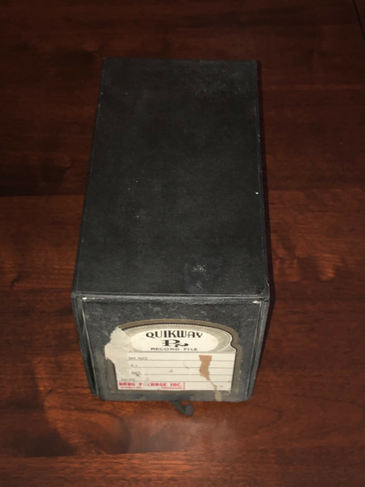 Quikway RX Record File Box Vintage Pharmacy Drug Package Inc O’Fallon Missouri