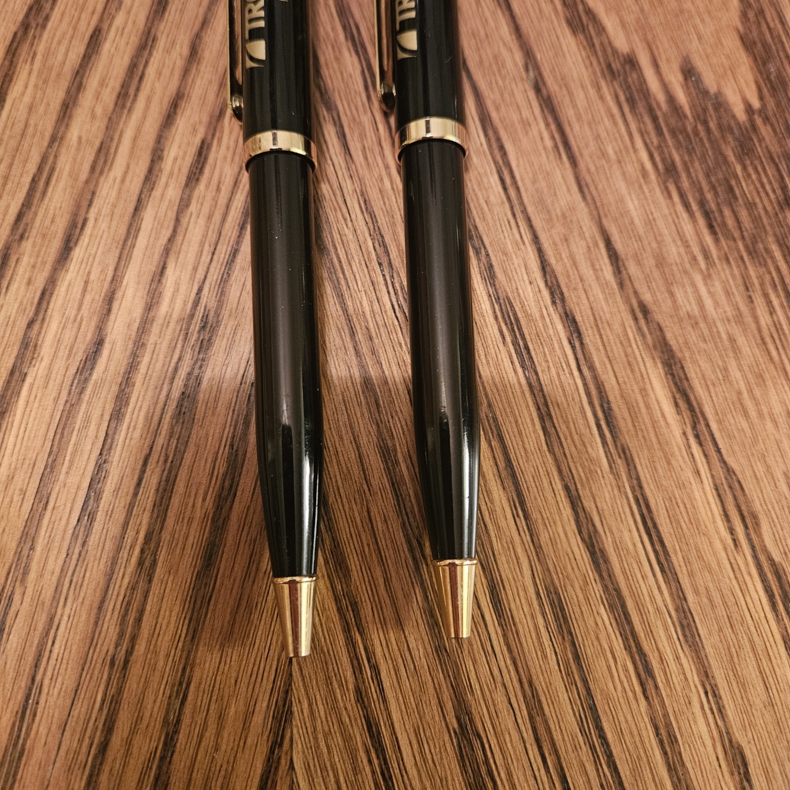 2 Trovan Vintage Pharmaceutical Drug Rep Heavy Metal Pen Black & Gold Tone