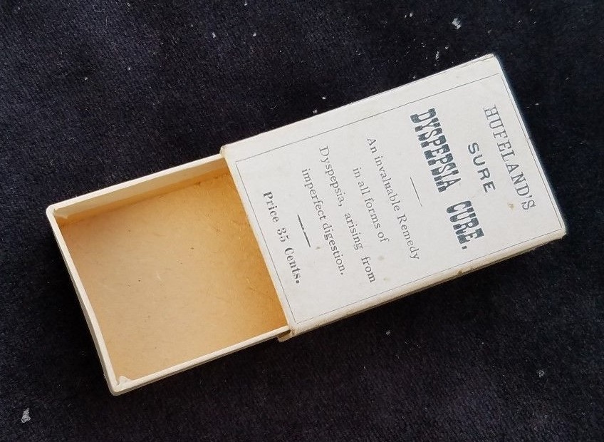 Old AD Medicine Box Hufeland’s Sure Dyspepsia Cure Graeber & Potter Meriden CT