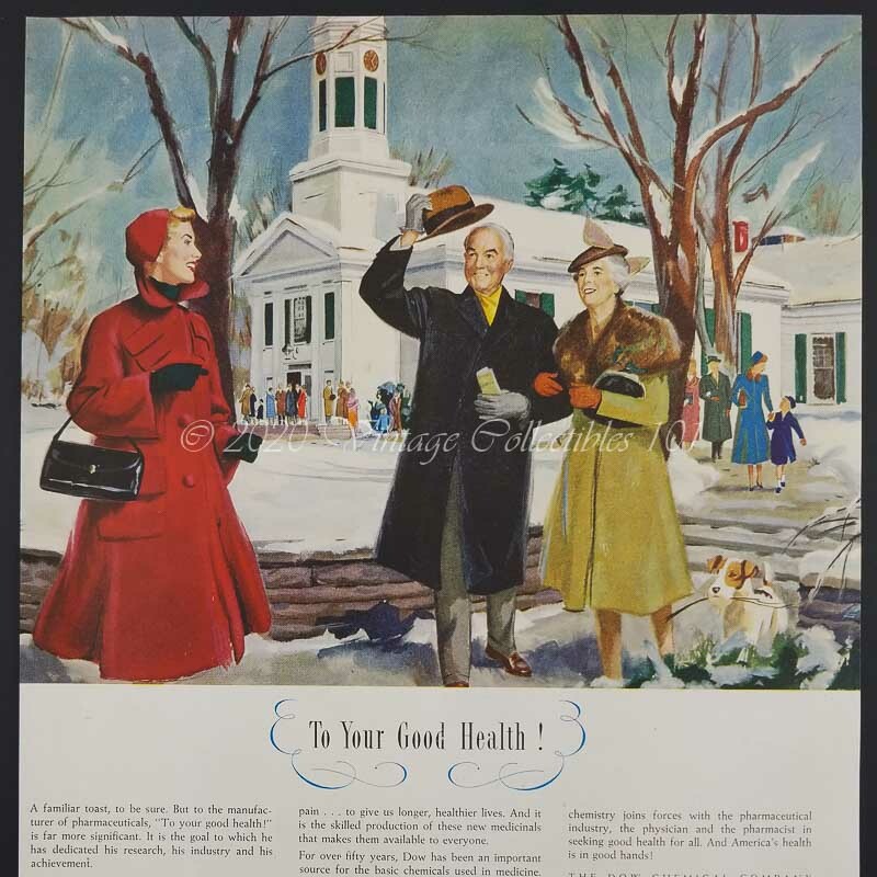 1952 Dow Chemical pharmaceutical drugs winter terrier photo art decor print ad