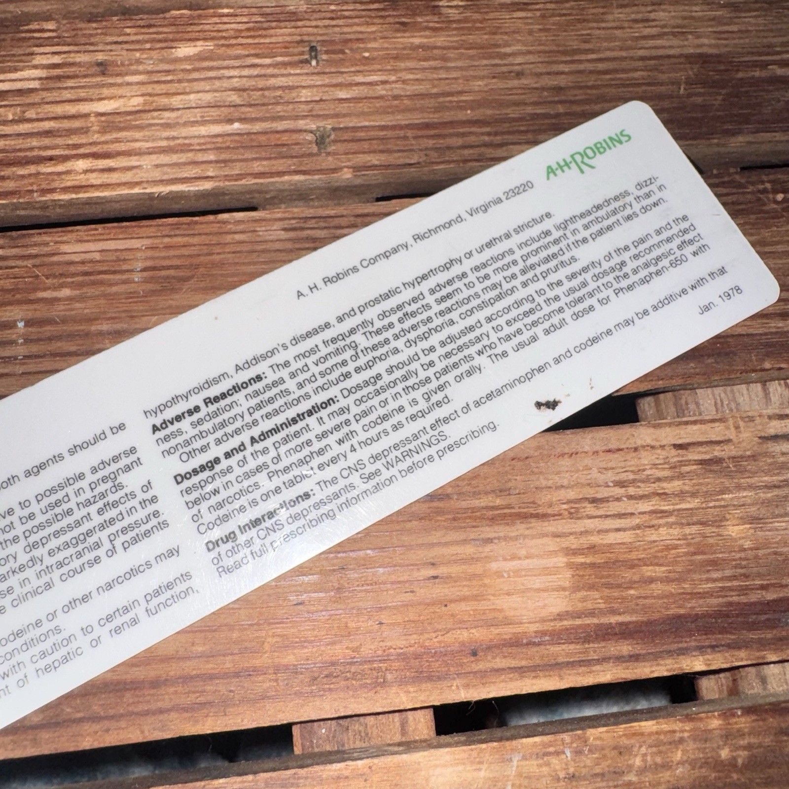 Vintage 1978 Phenaphen 650 w Codeine Drug Rep Ruler Pharmaceutical Medical Promo