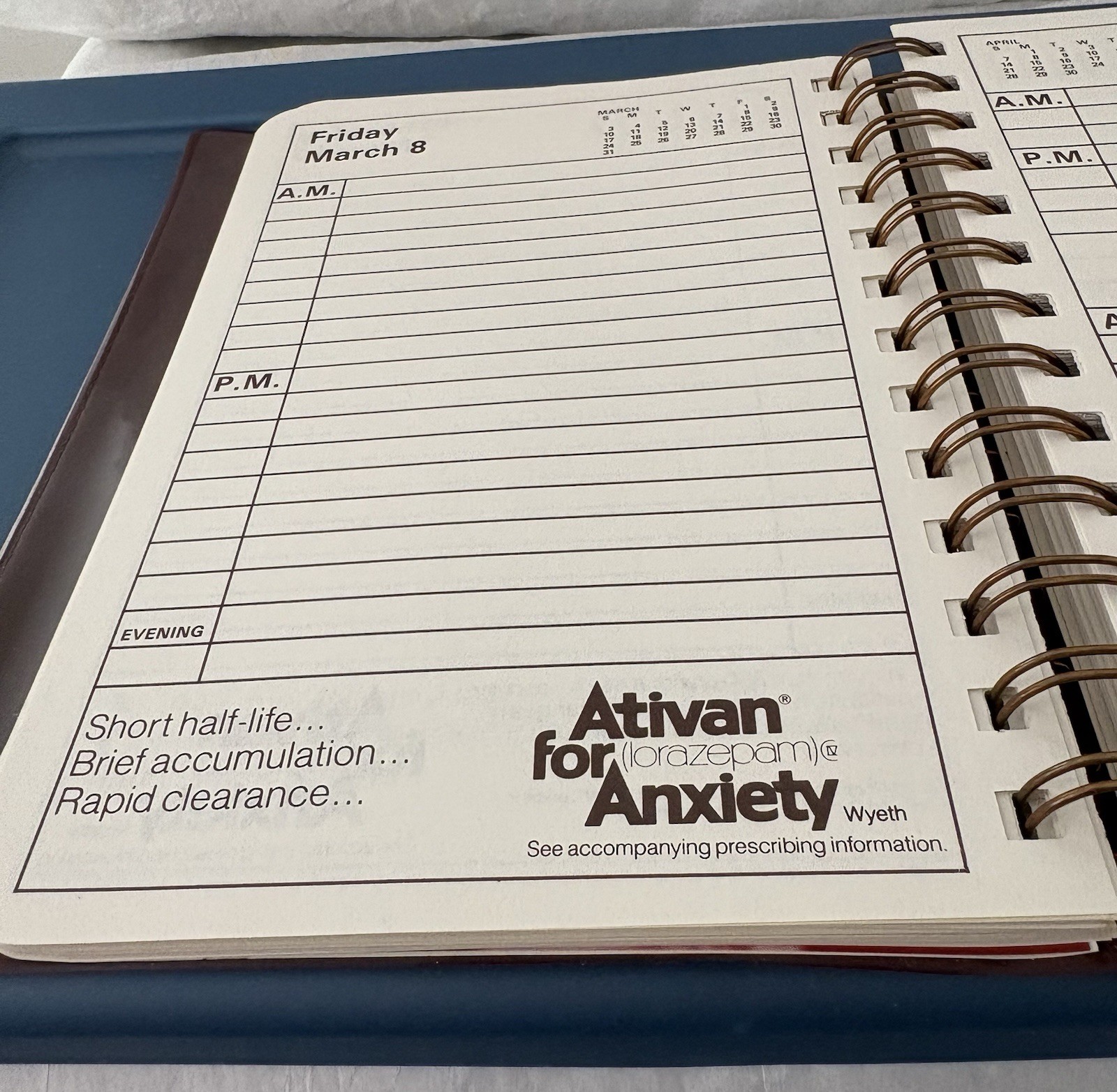 VTG 1985 ATIVAN SPIRAL DOCTOR’S DIARY, NOTEBOOK, PHARMA DRUG REP LOGO NEW NOS