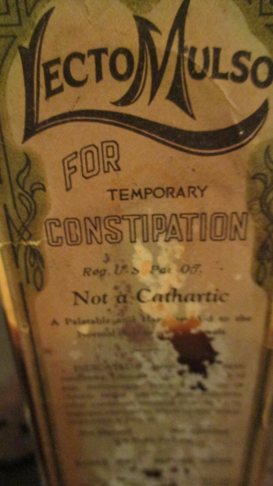 Vtg Antique COLE’S Lecto Mulso Constipation Remedy Bottle FULL CONTENTS 1pT