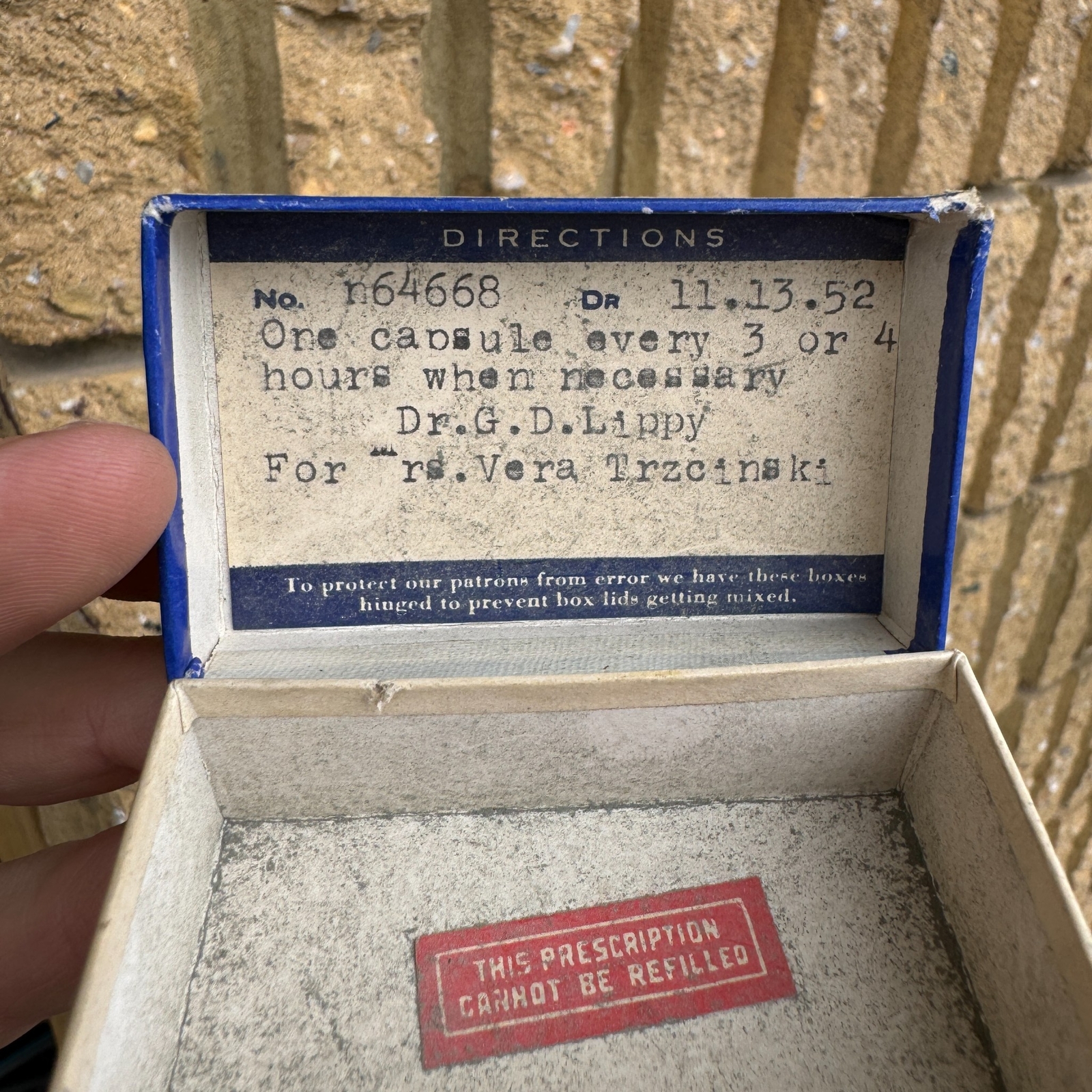 VTG c.1950s PATTERSON PARK PHARMACY Baltimore, MD Prescription Pill Box EMPTY