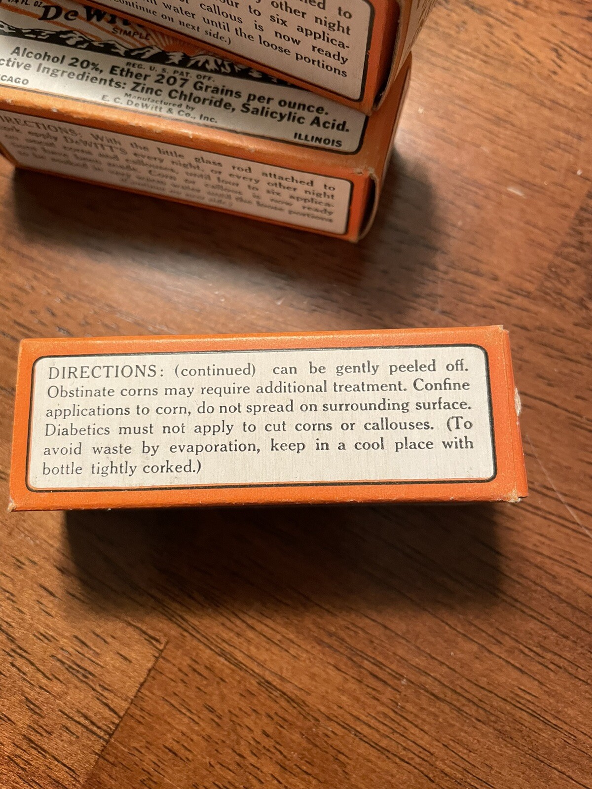 Vintage DeWitt’s For Corns 8 Medicine Bottles circa 20’s-30’s W/ Display Box