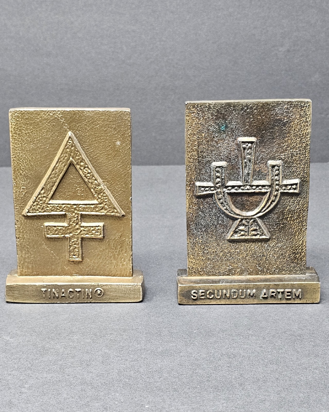 Pair Of Vintage Metal Paperweights With Tinactin Advertisement (1978 & 1981)