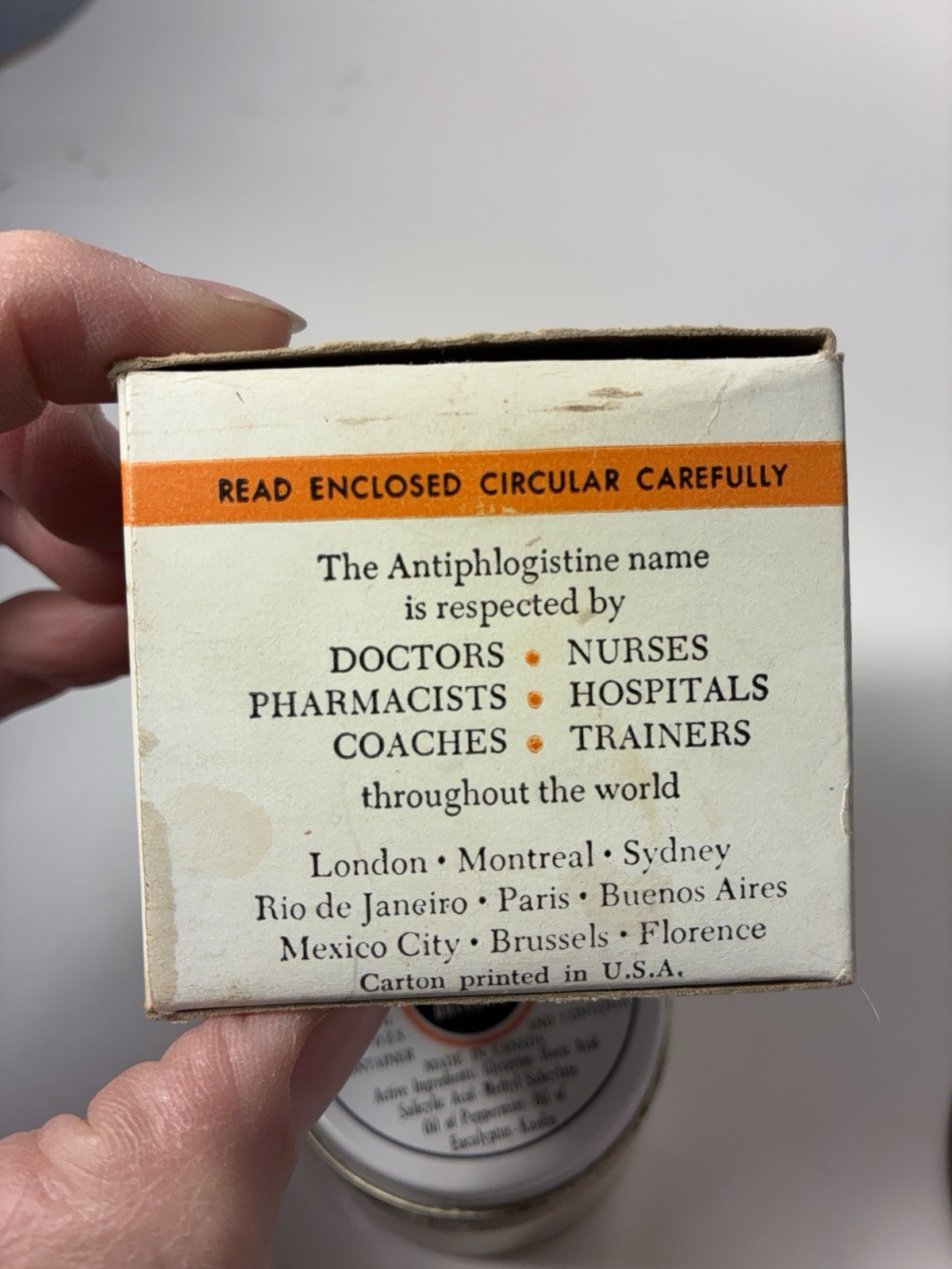 Vtg Antiphlogistine Medicated Poultice Dressing Denver Chemical Canada Glass box