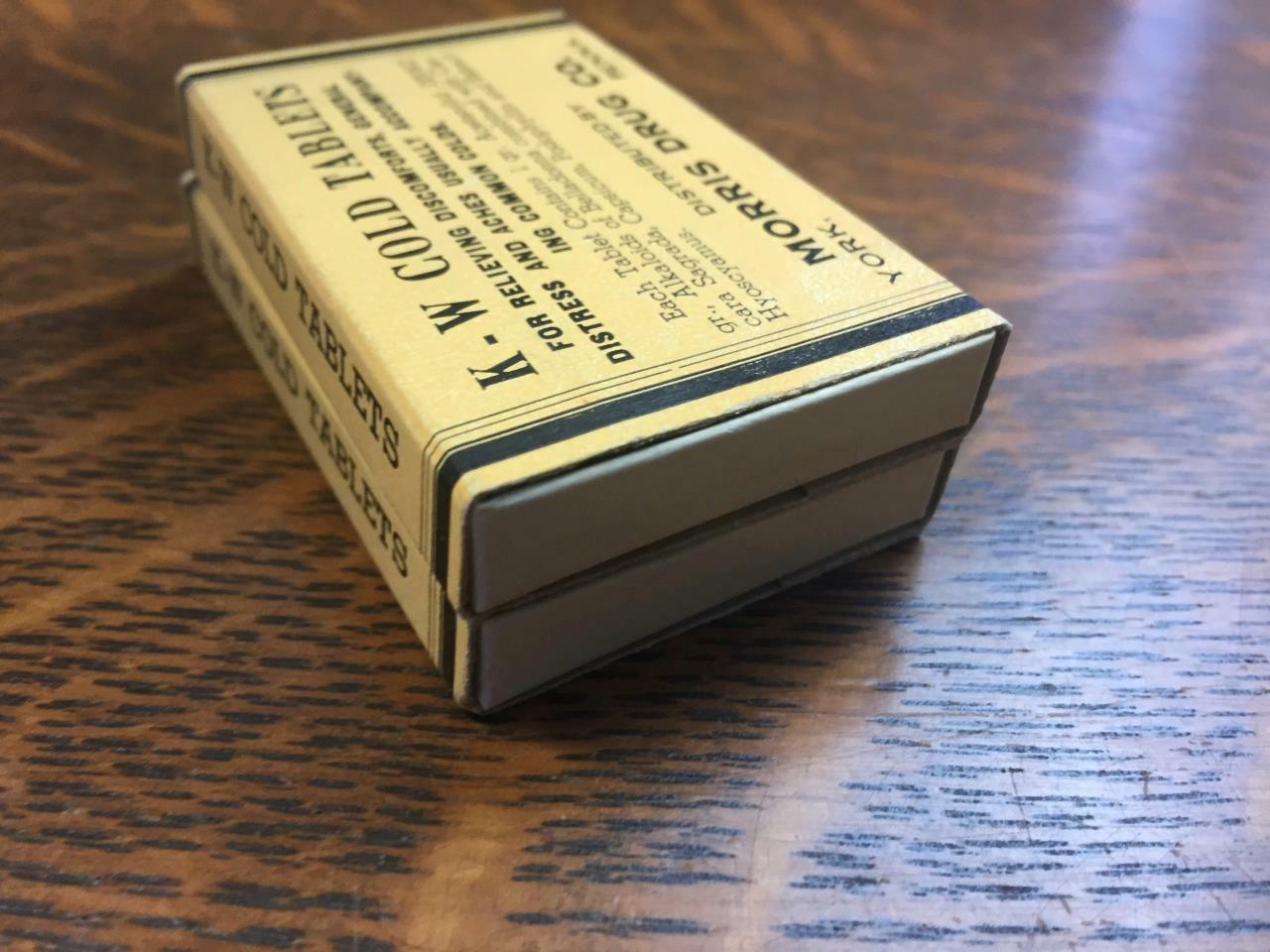 Lot of 2 Vintage K.W. Cold Tablets Morris Drug Co. Pill Cardboard Box Empty KW