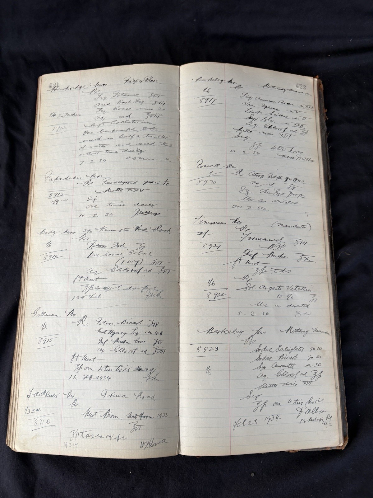 Handwritten Chemist Prescription Ledger Kennington Park London Pharmacy 1920