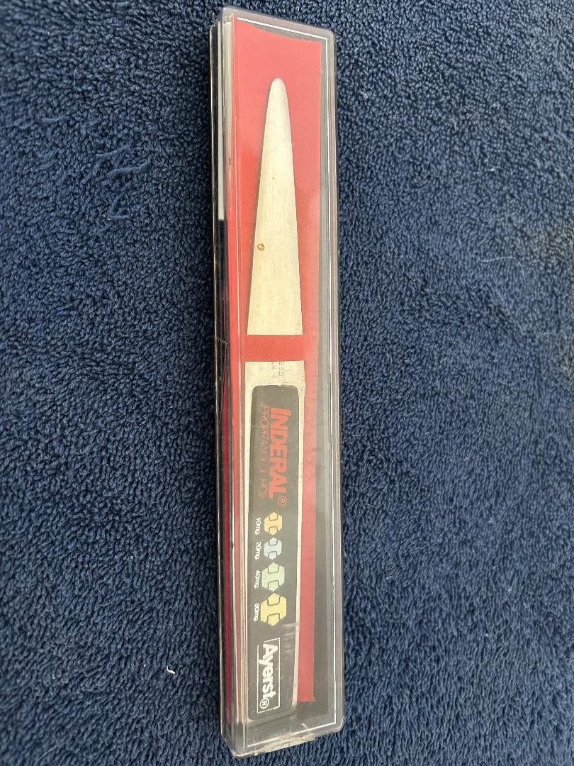 Inderal letter opener from Ayerst in original case 960’s era with tablet colors