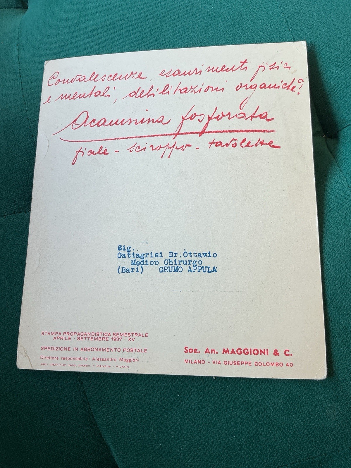 Rare 1937 Set of 3 Vintage Italian Pharmaceutical Advertising Postcards