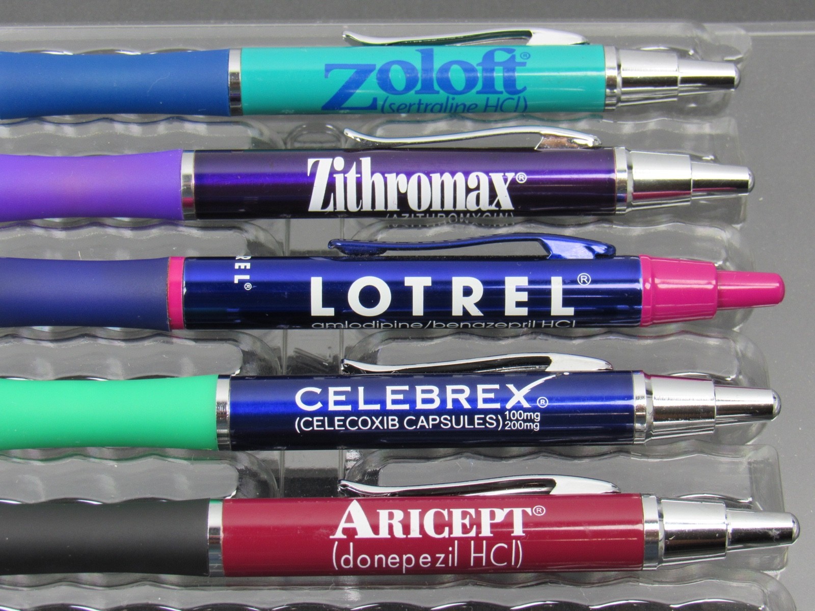 Drug Rep Pharmaceutical Sleek Metal PENS Lot of 5 Aricept Celebrex Zoloft Lotrel