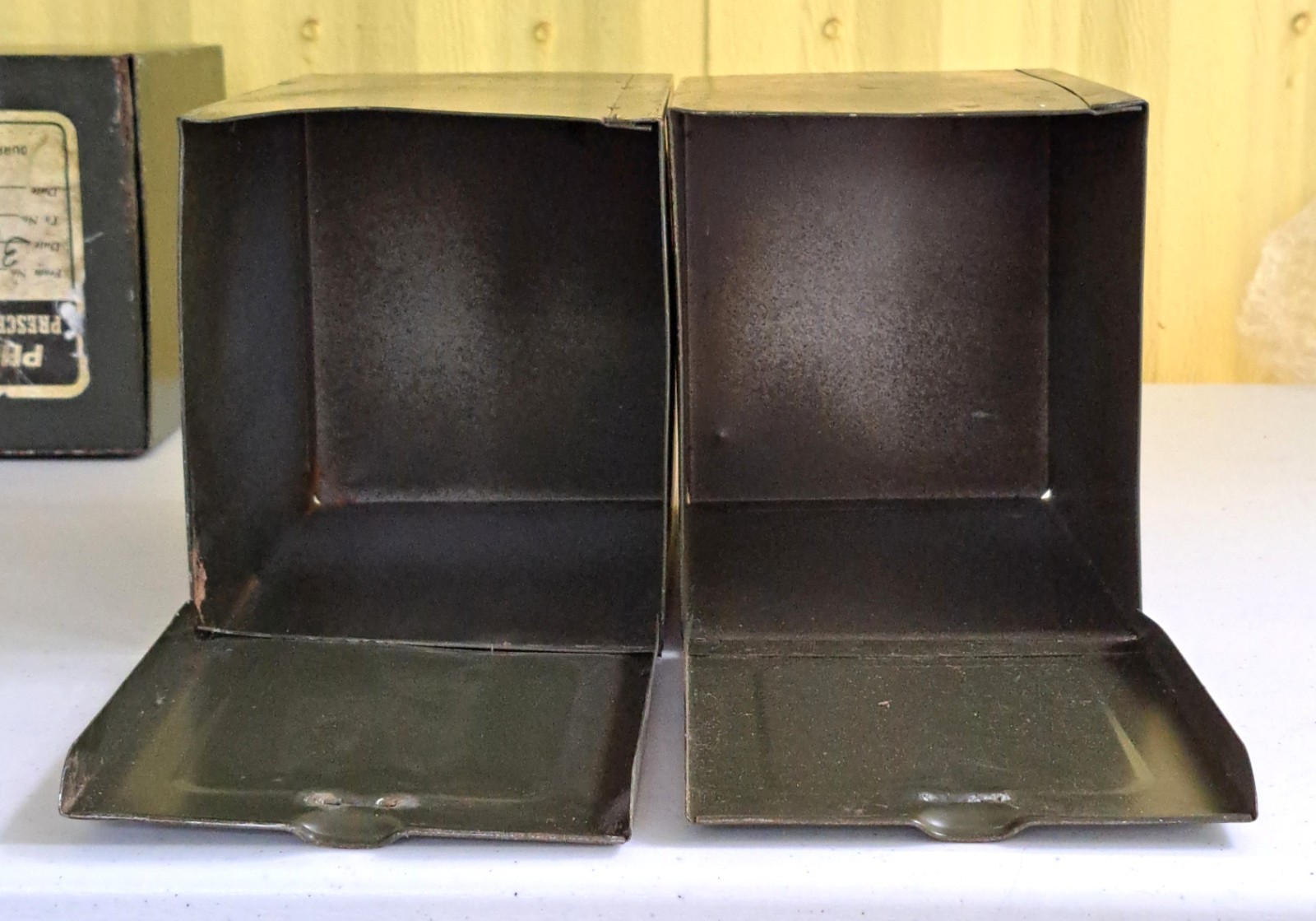 Five Antique Phillips Metal Prescription File Boxes