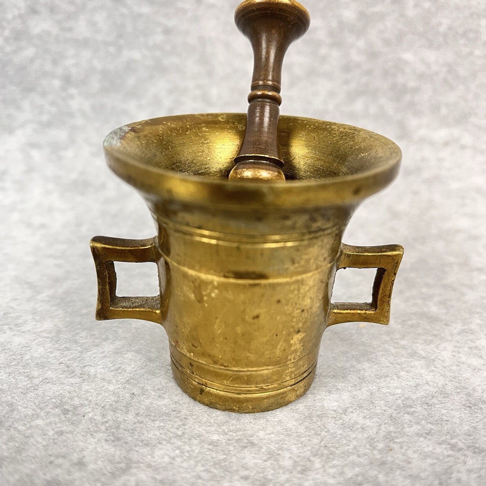 Vintage Small 2″ Tall Brass Mortar with Handles & 3″ Pestle