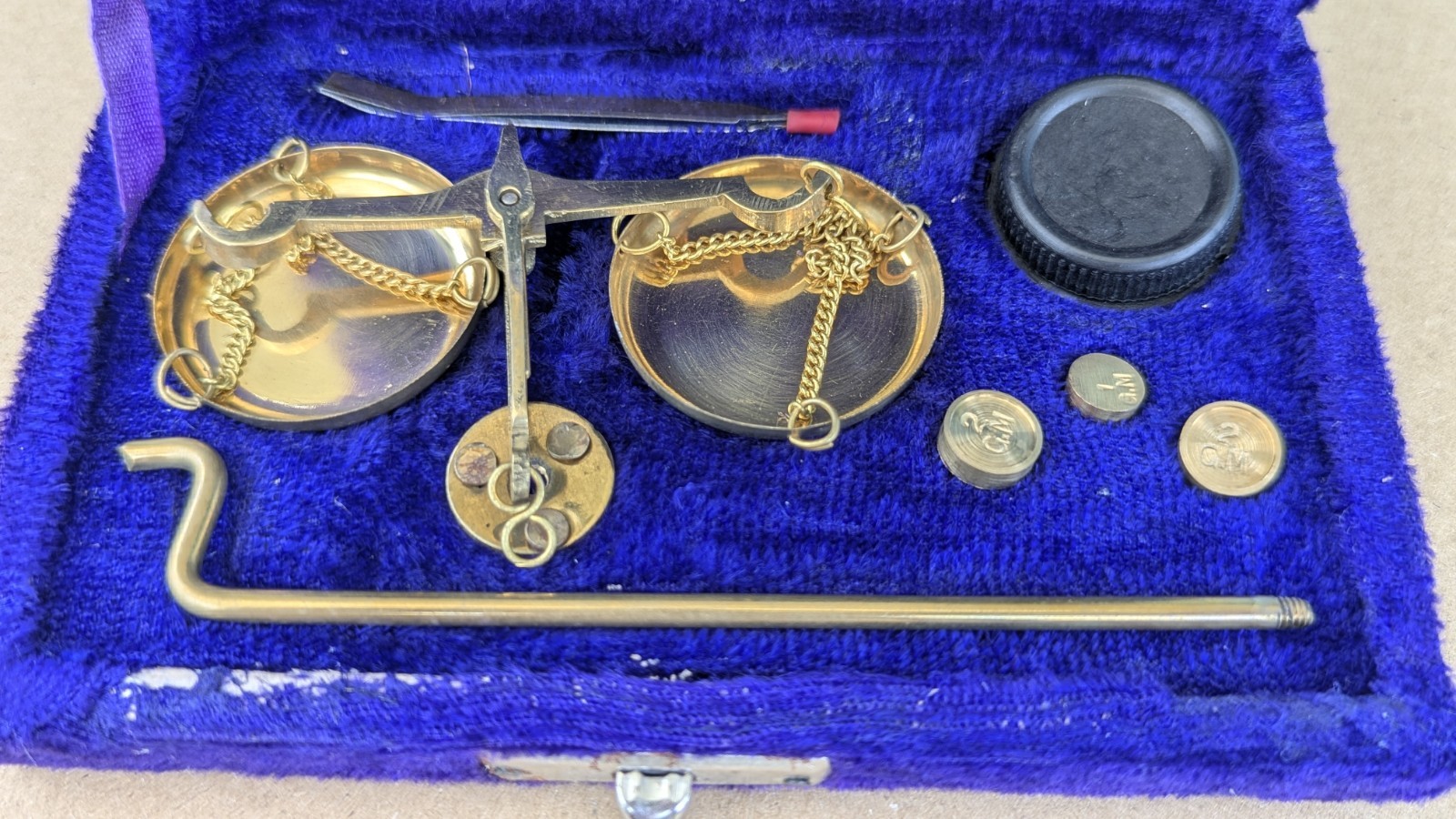 Brass Apothecary/Chemist Balance Scales Set with Weights in Blue Case