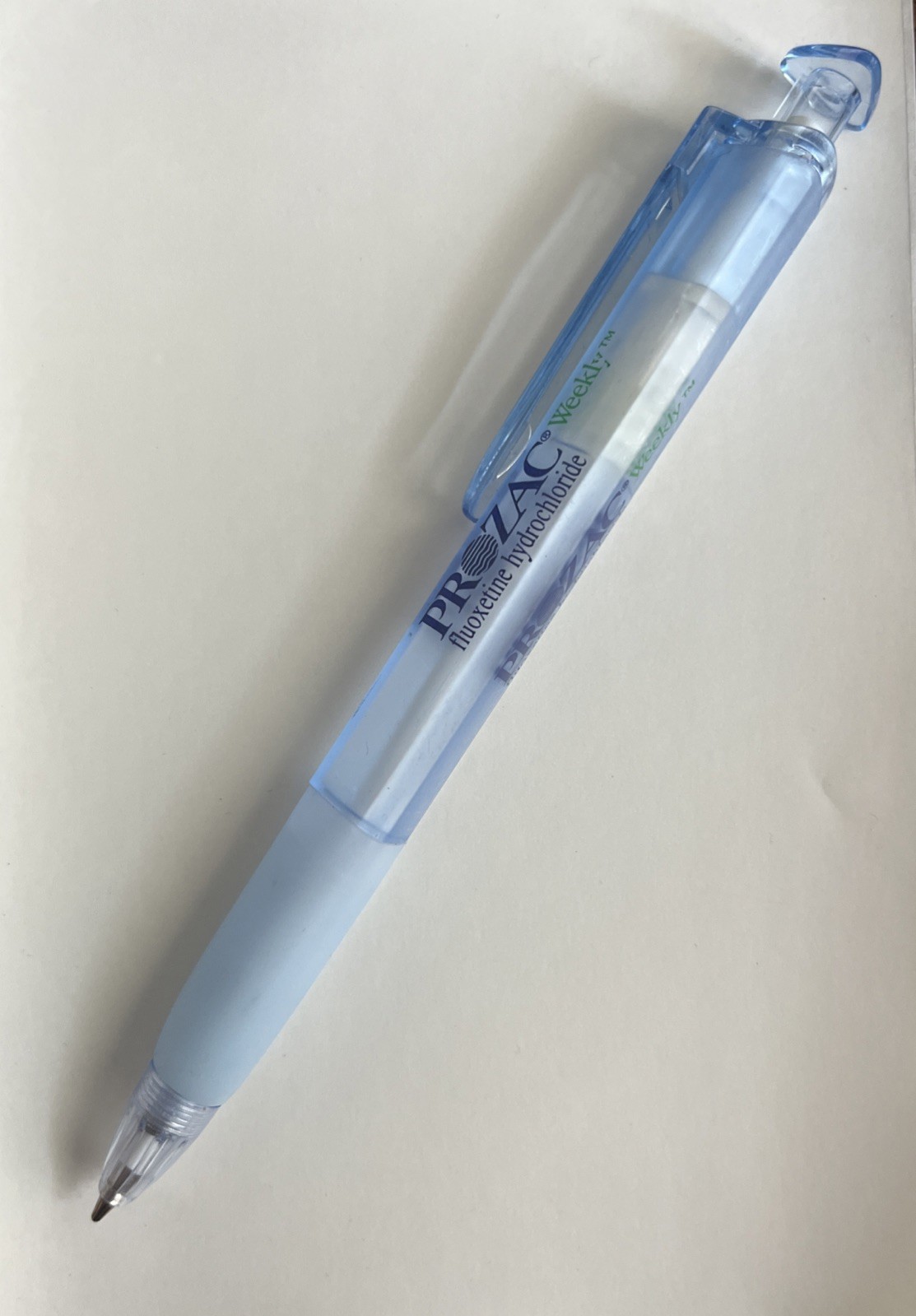 Rare Prozac Weekly Eli Lilly Medical Drug Rep Pharmaceutical Pen Clear Blue