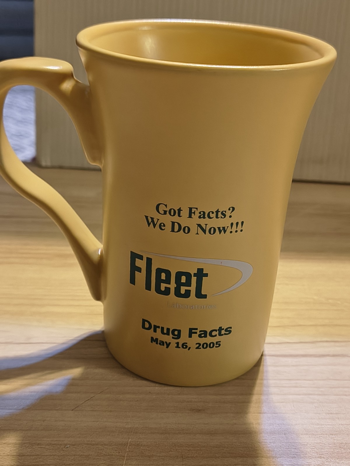 Fleet Laboratory Advertising Mug Coffee Cup Yellow 2005 Drug Facts