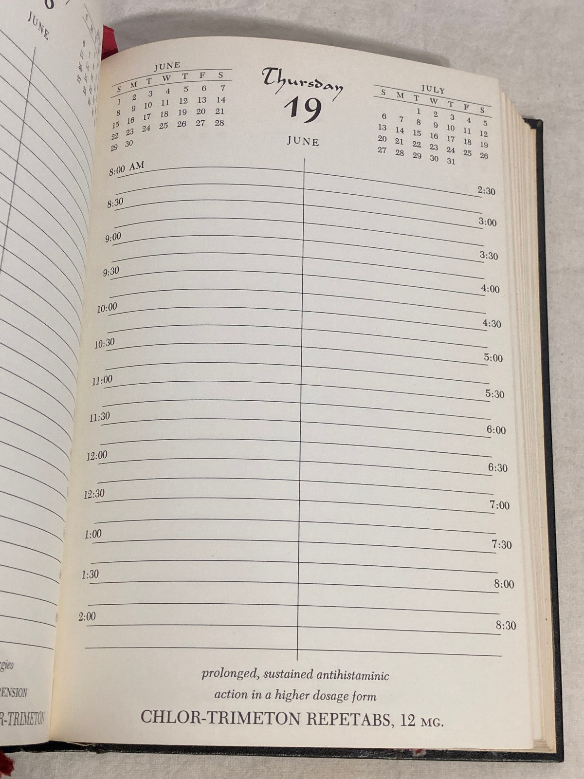 Vntg Schering Drug Corp. Daily Appointments 1958 Hardcover Book 9″