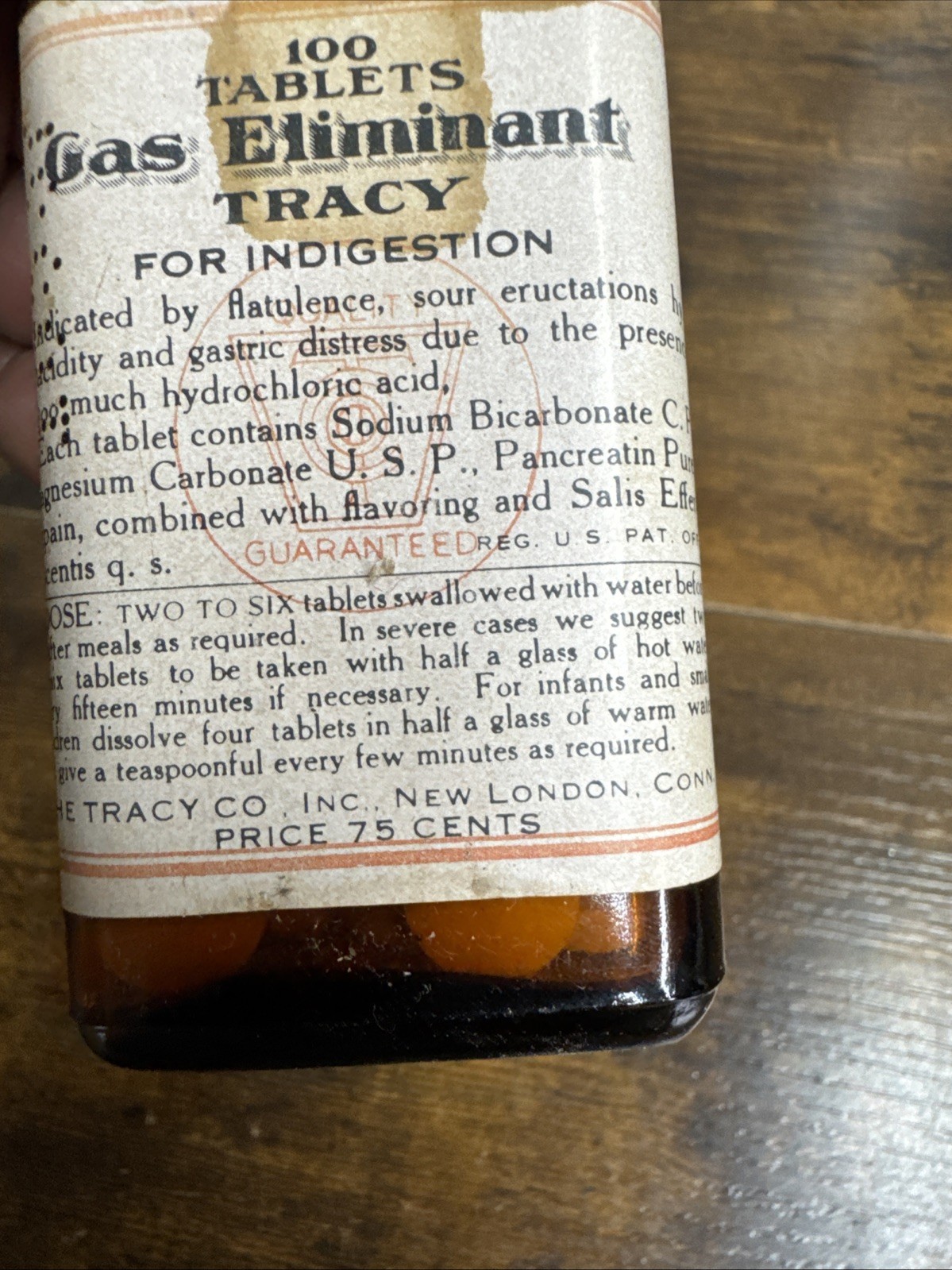 TRACY GAS ELIMINANT TABLETS Expired Obsolete VINTAGE Collectible MEDICINE BOTTLE