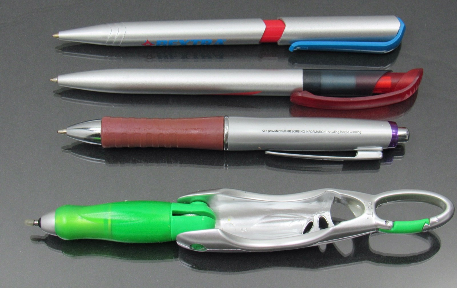 Lot 4 PENS Drug Rep Pharmaceutical Promo Bextra Caduet Zyprexa Zyrtec Carabiner