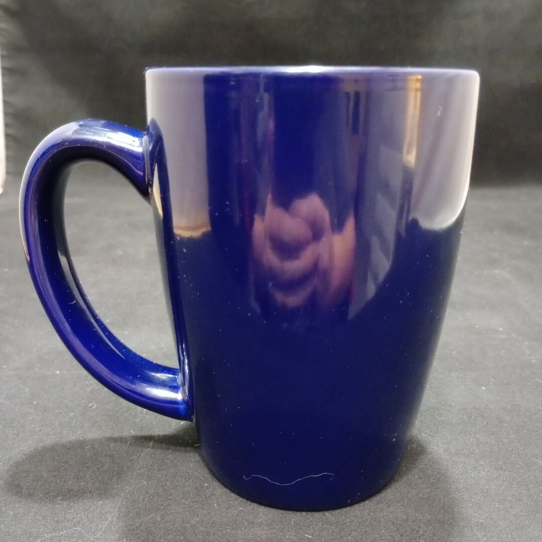 Mutual Drug Member Advertising Large Dark Blue Ceramic Mug