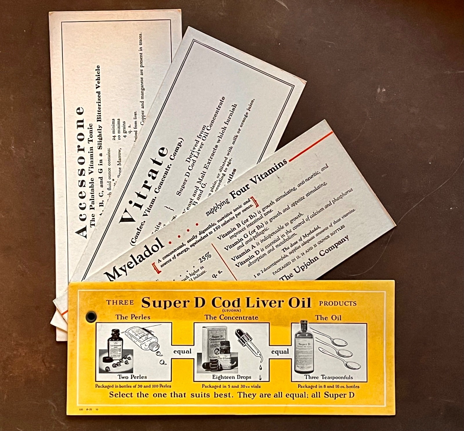 1935 UPJOHN SUPER D COD LIVER OIL VITAMINS 4 BLOTTER PHARMACEUTICAL BOOKLET
