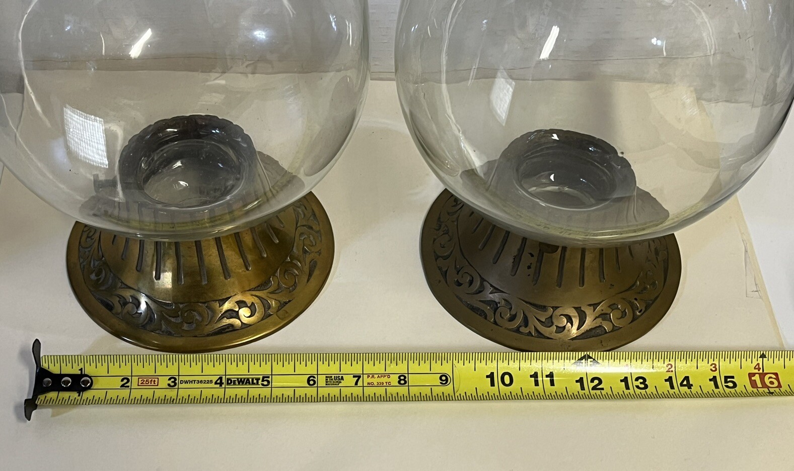 2 Antique Apothecary Pharmacy Advertising Show Globes Brass Collar Dorin Sellers