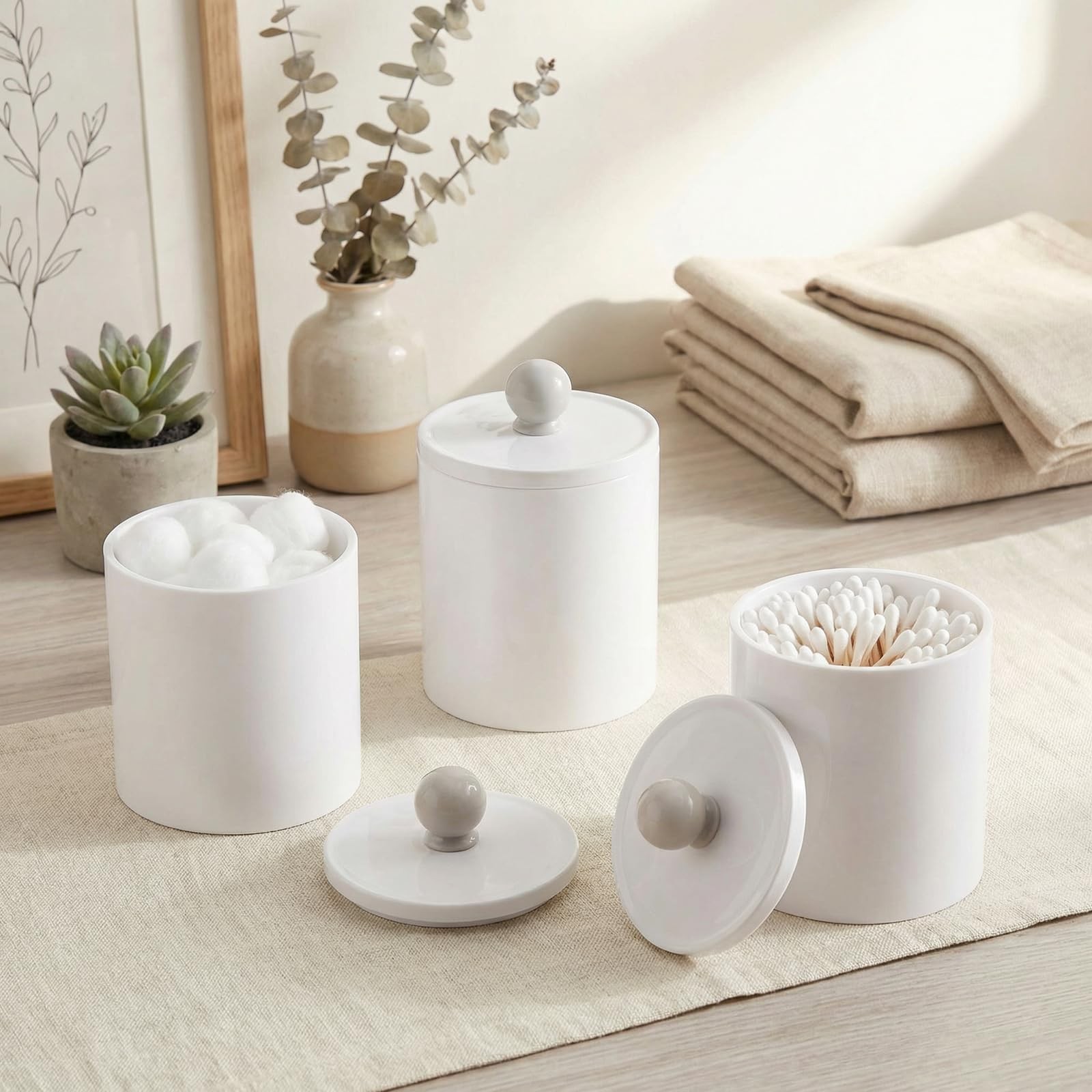 SheeChung 6 Pack White Acrylic Apothecary Jars – Shatterproof Qtip Holder Dis…