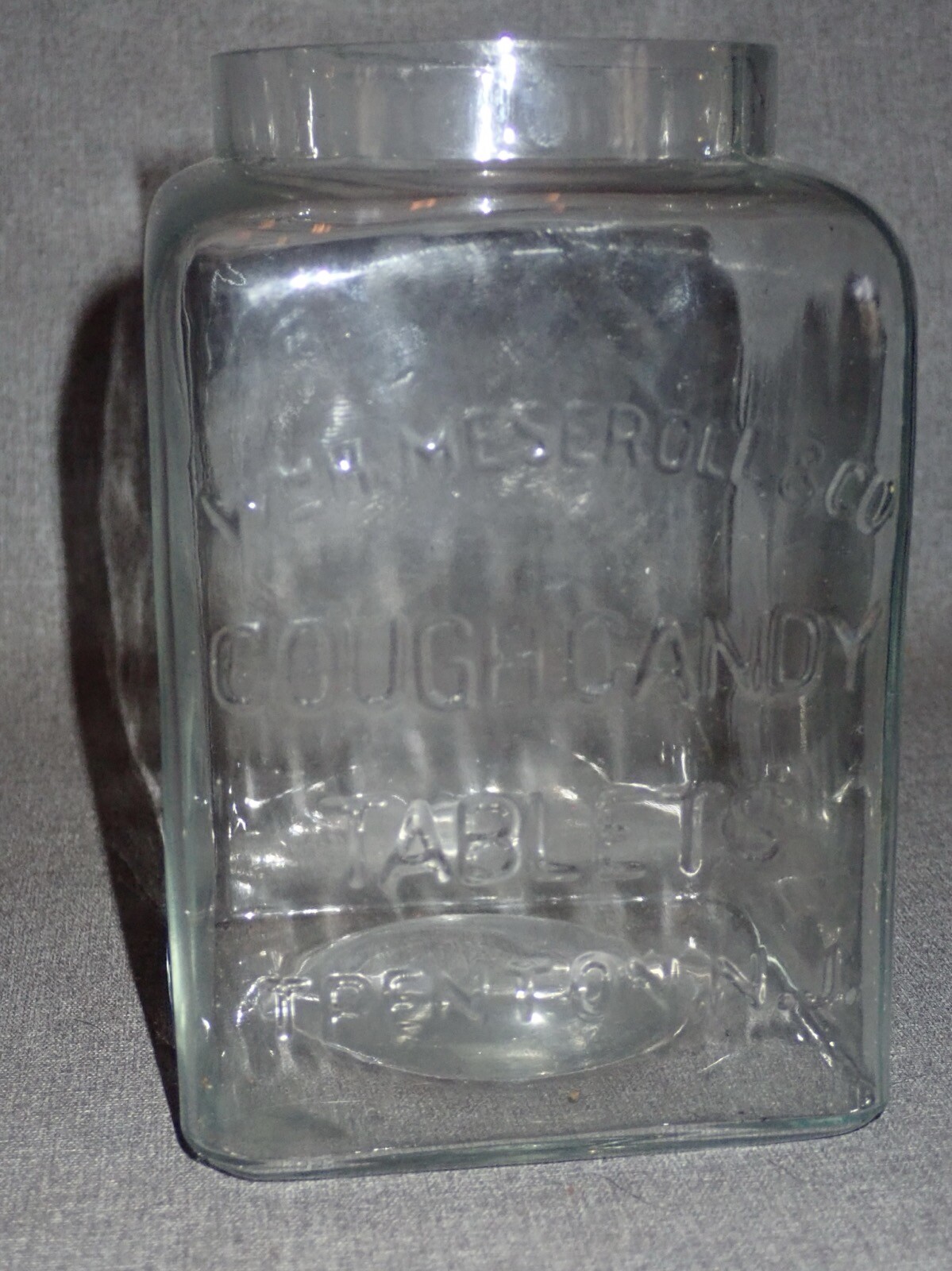 Antique Apothecary Jar Cough Candy Tablets Meseroll & Co Trenton NJ Drug Store